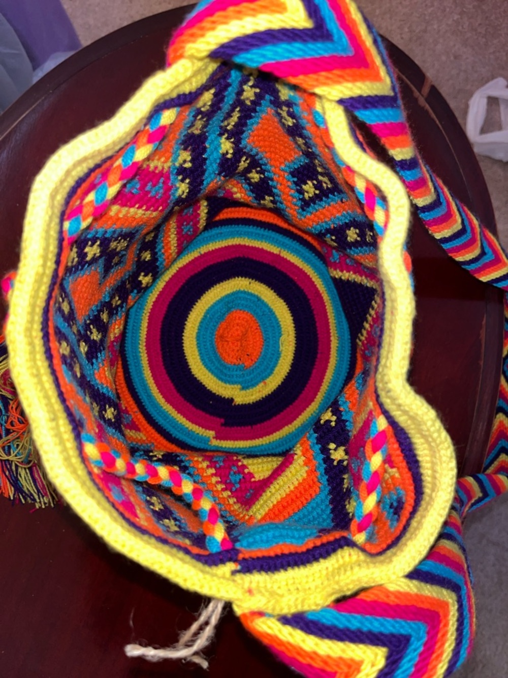 Wayuu Tribe Neon Multicolor Geometric Crochet Crossbody Bag - Picture 7 of 8